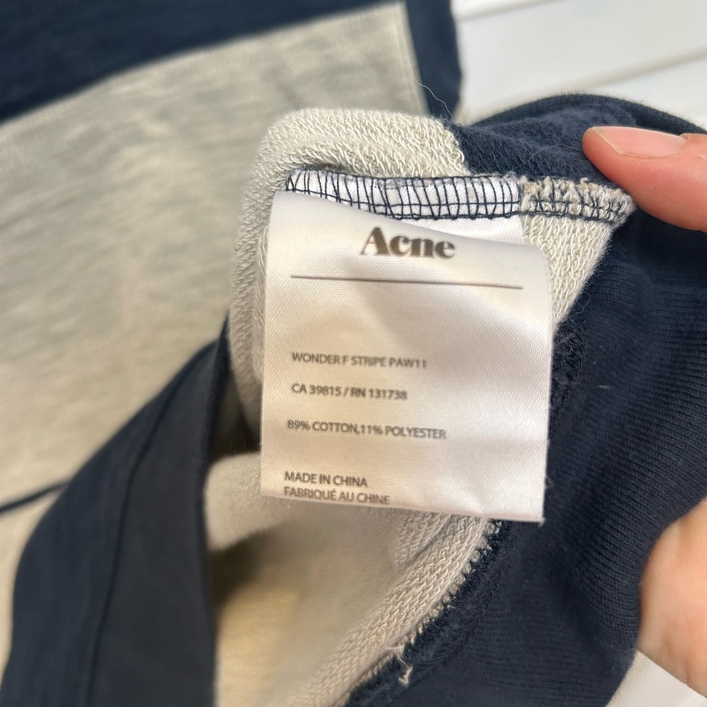 Acne Navy and Light Gray Striped Crop Sweatshirt tee - Picture 3 of 4